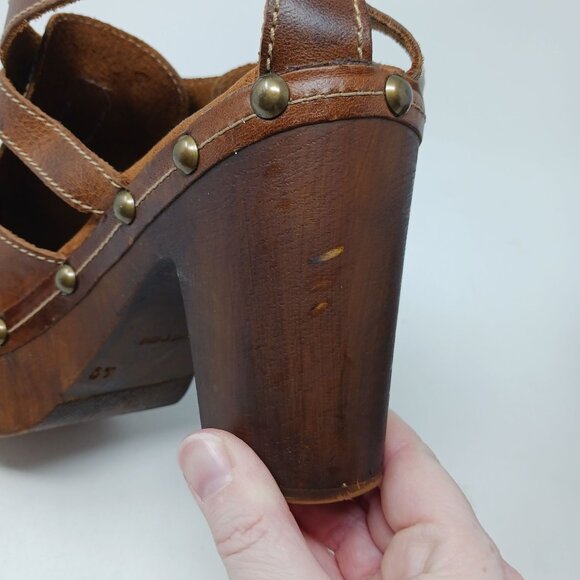 Sbicca UNISON Brown Leather Platform Clog Sandals Size 40 Made in Italy Chunky - Picture 12 of 16